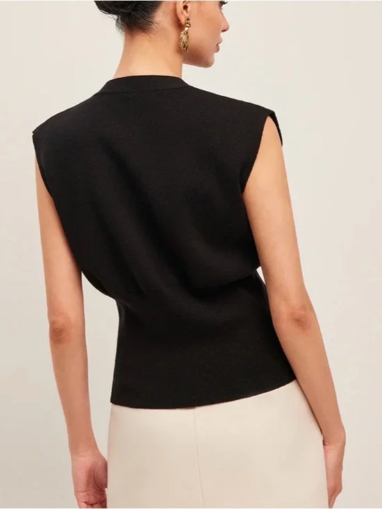 Commense Black Sleeveless V-Neck Tank with Gold Accent - Picture 2 of 6